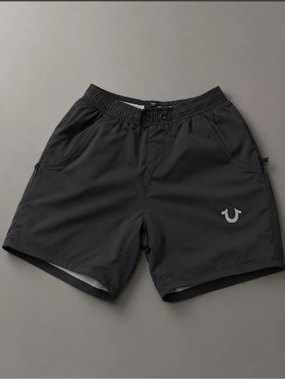 True Religion Charcoal Black Swim Shorts with Horseshoe Logo
